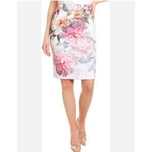 Ted Baker Painted Floral Posie Pencil Skirt Sz. 2 Stretch Spring Bridal Shower